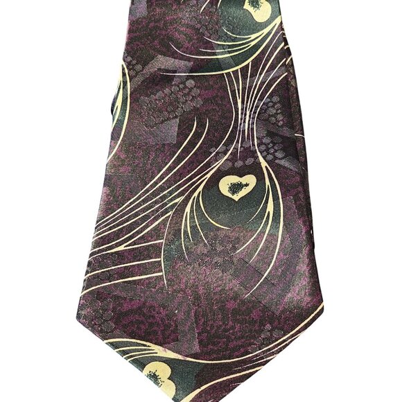 Vintage Bossanoba Silk Tie With Purple & Cream Abstract Floral  and Heart Design - Picture 8 of 10